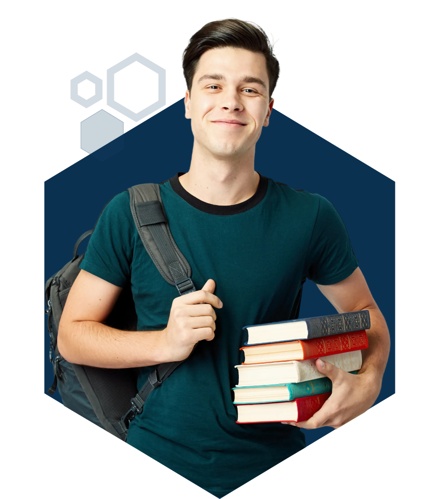 High school student in polo shirt.