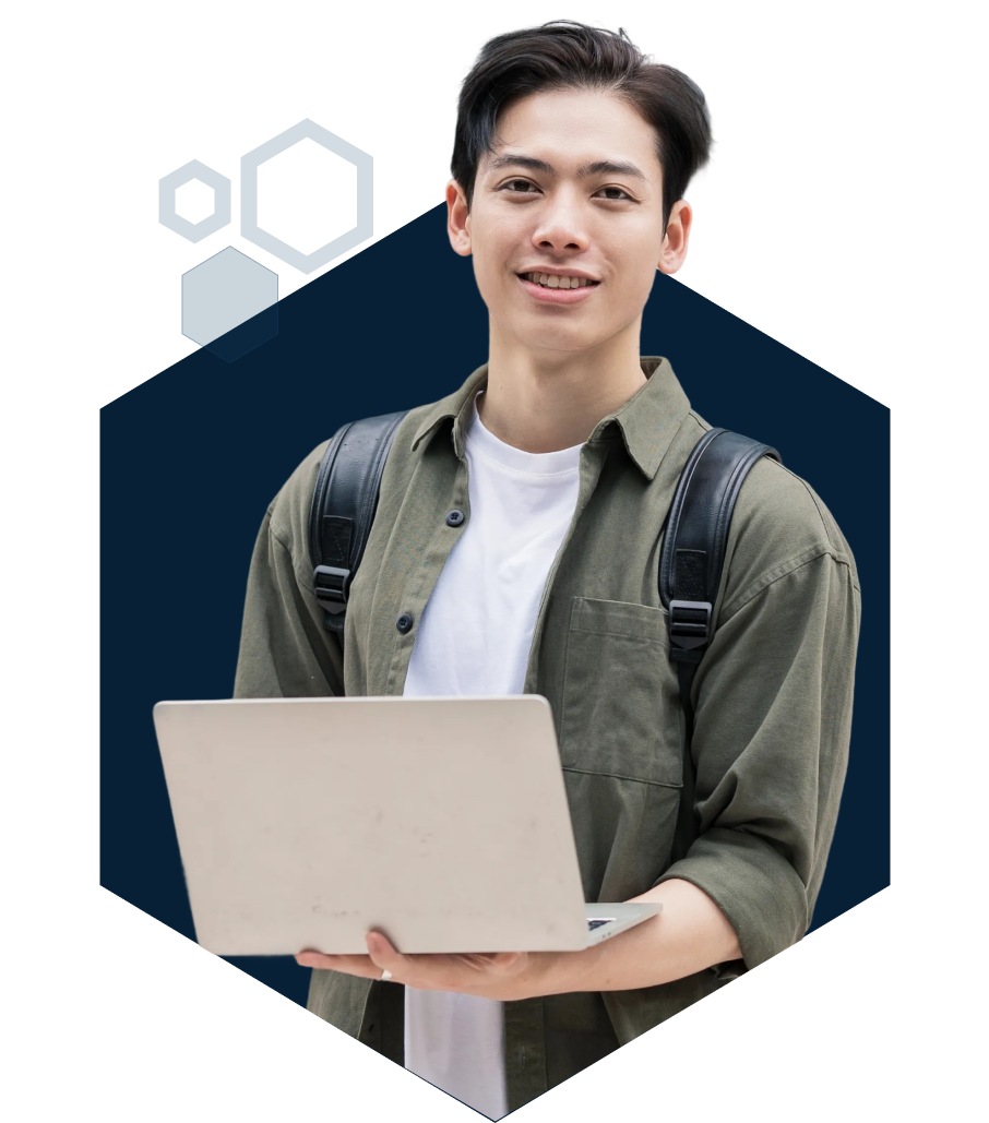 High school student carrying laptop.