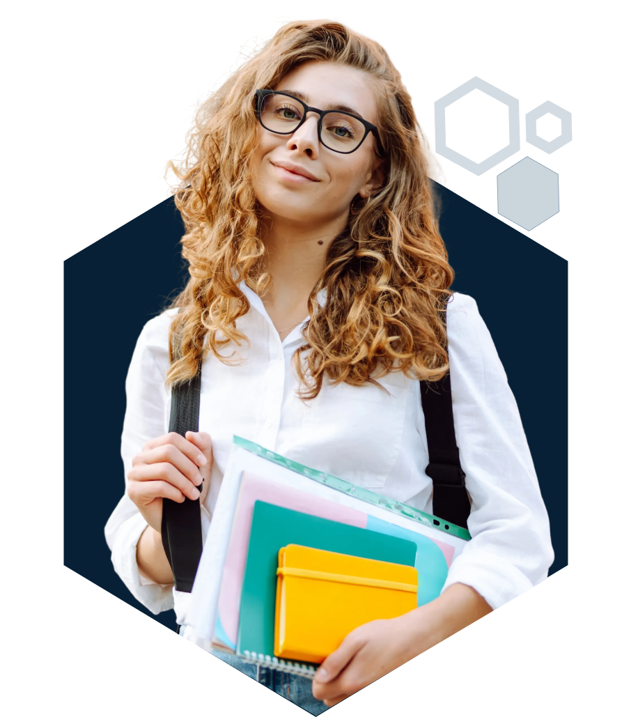 High school student holding books.