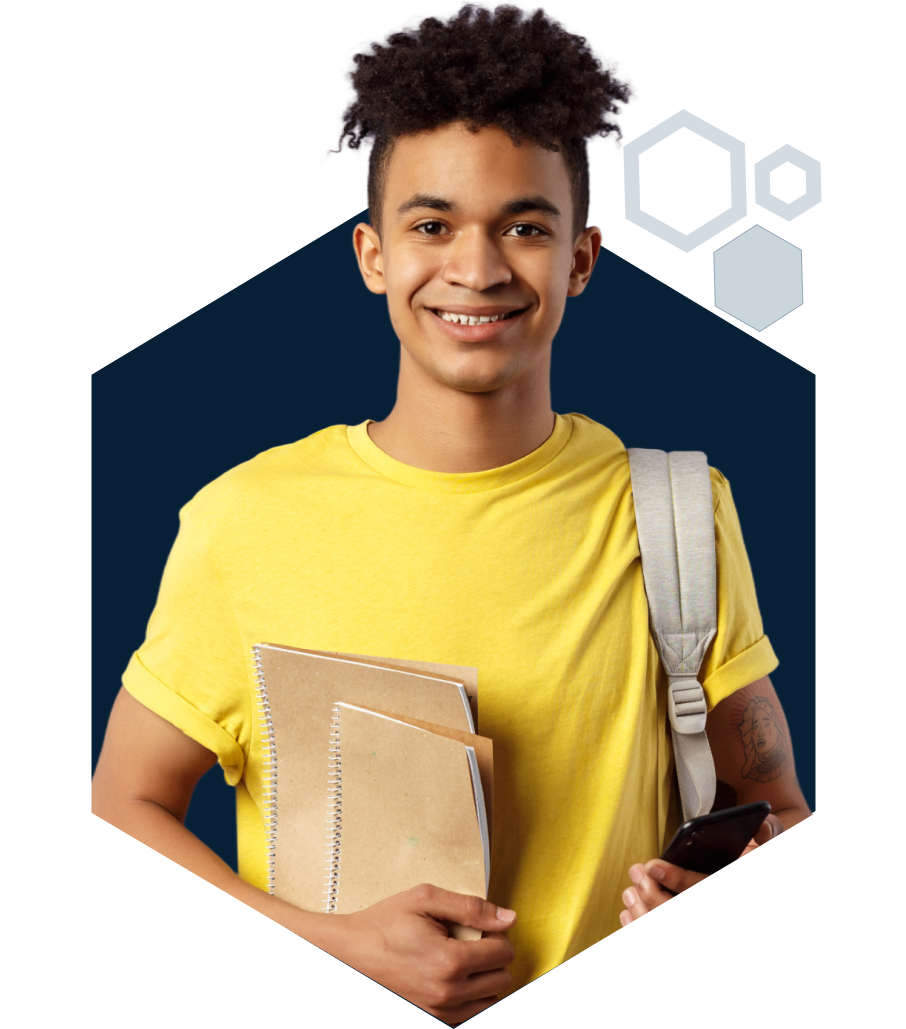 High school student holding folder.