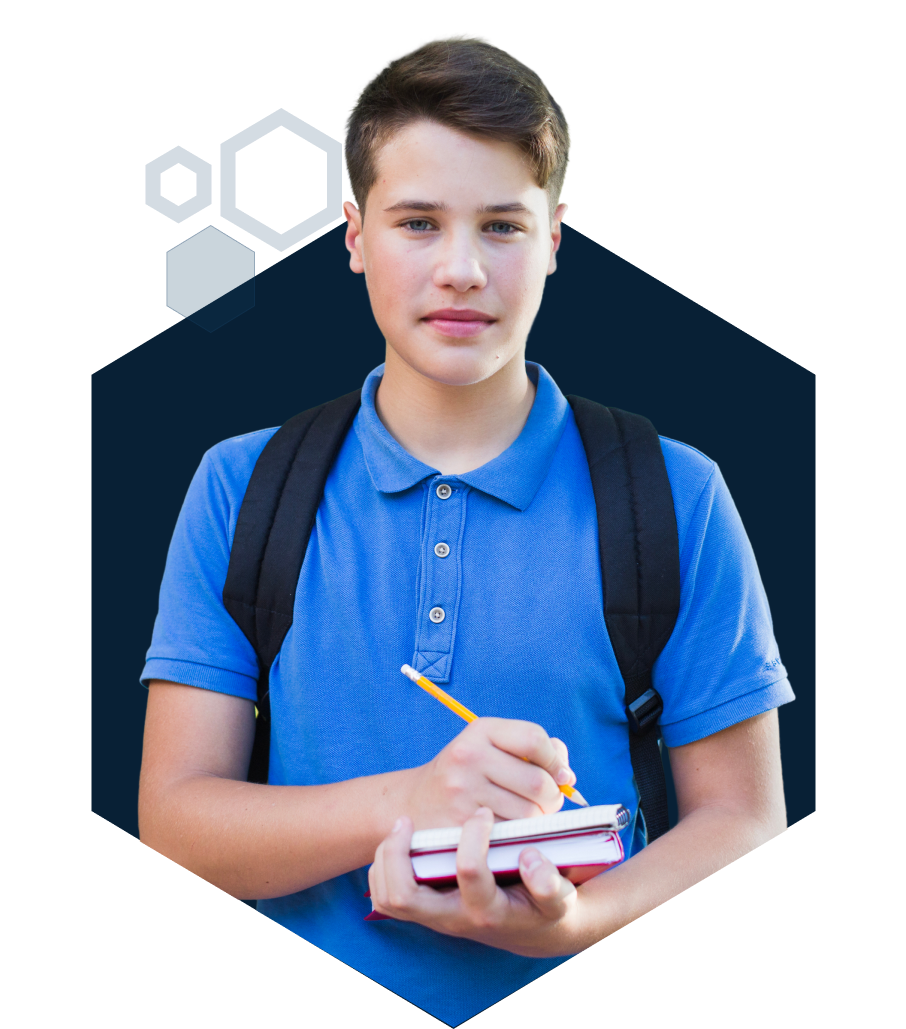 High school student in polo shirt.