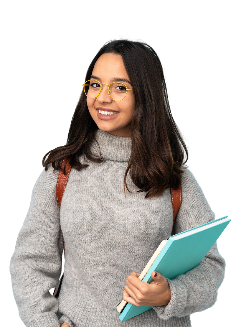 Student holding books.