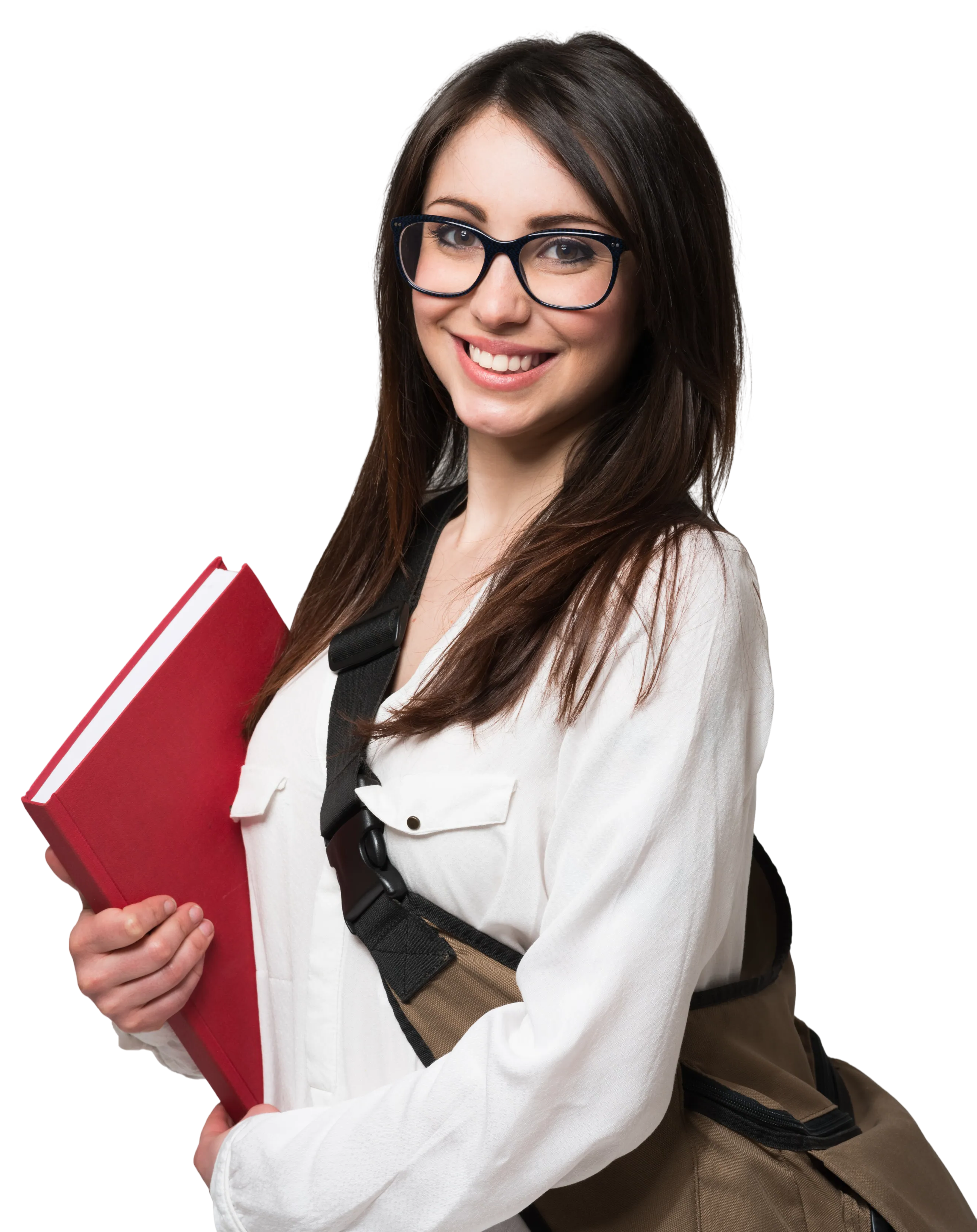 College student with red binder.