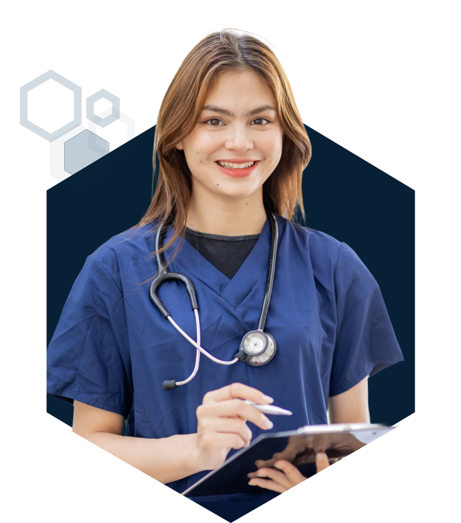 Medical student holding a clipboard.