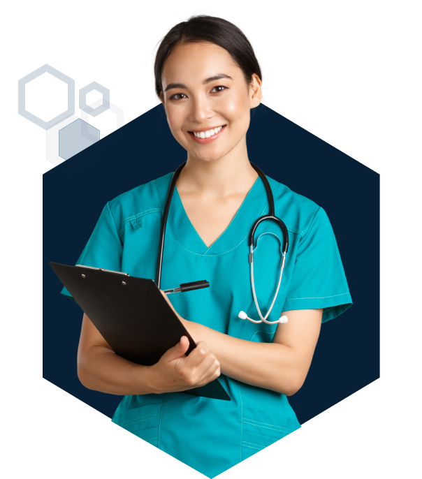 Medical student holding clipboard.