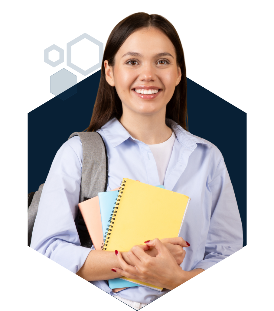 Woman carrying notebooks