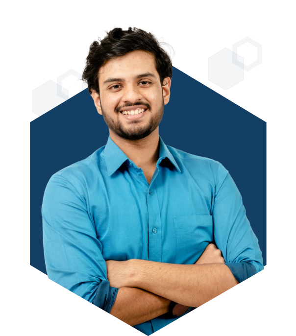 College student in collared blue shirt.