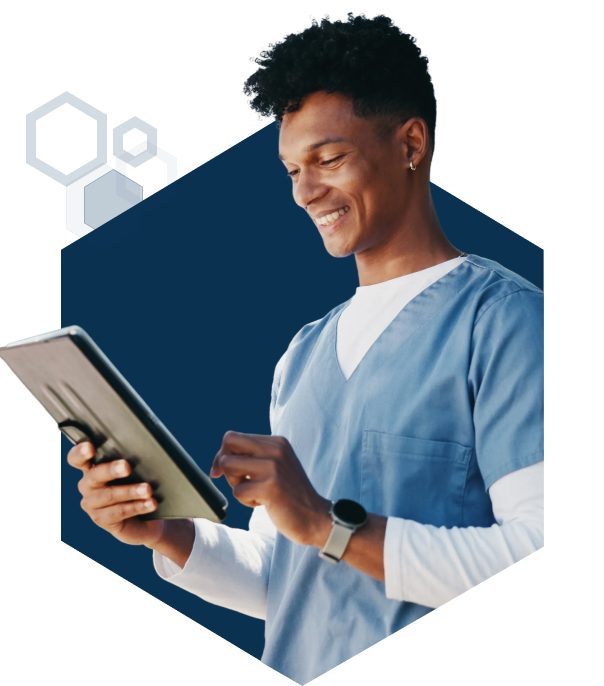 Medical student holding notebook.