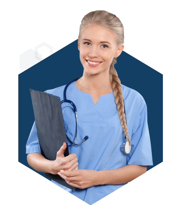 Medical student holding a folder.