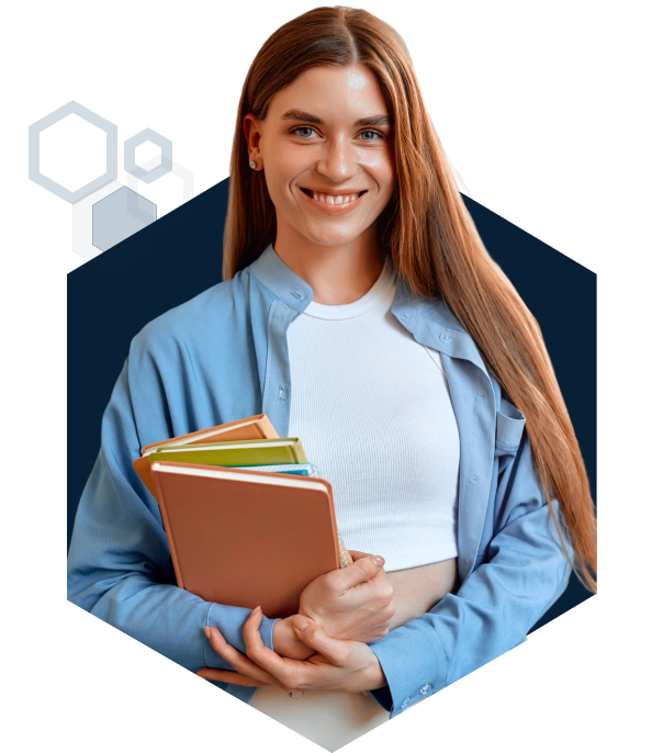 College student holding books.