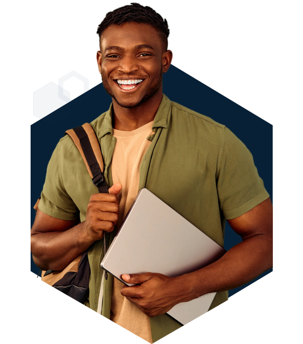 College student in overshirt.