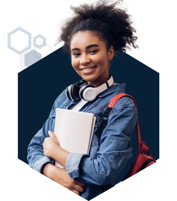 Student with denim jacket and notebook