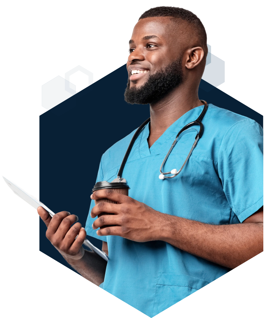 Medical school student holding a coffee