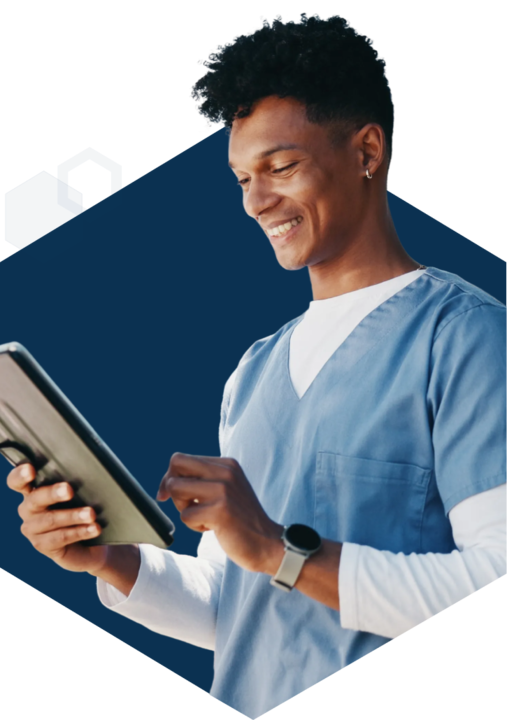 Medical student using a tablet